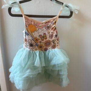 Posh Peanut size 2T floral and Sun Print Dress with Tulle Skirt